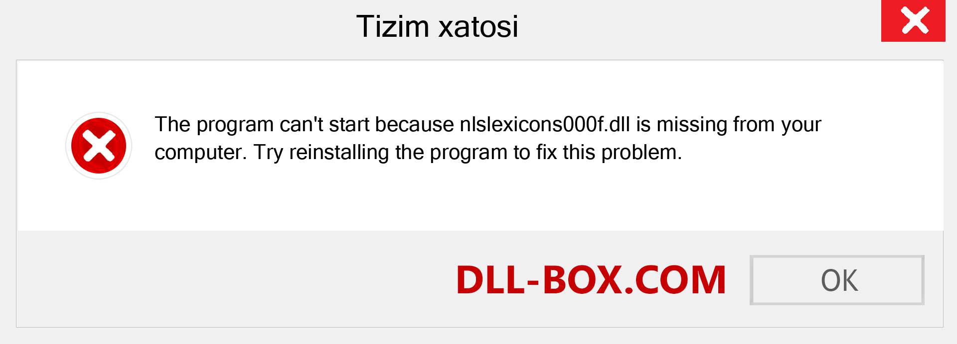 nlslexicons000f.dll fayli yo'qolganmi?. Windows 7, 8, 10 uchun yuklab olish - Windowsda nlslexicons000f dll etishmayotgan xatoni tuzating, rasmlar, rasmlar